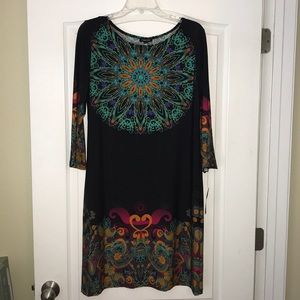 Pretty black tunic dress with colorful pattern